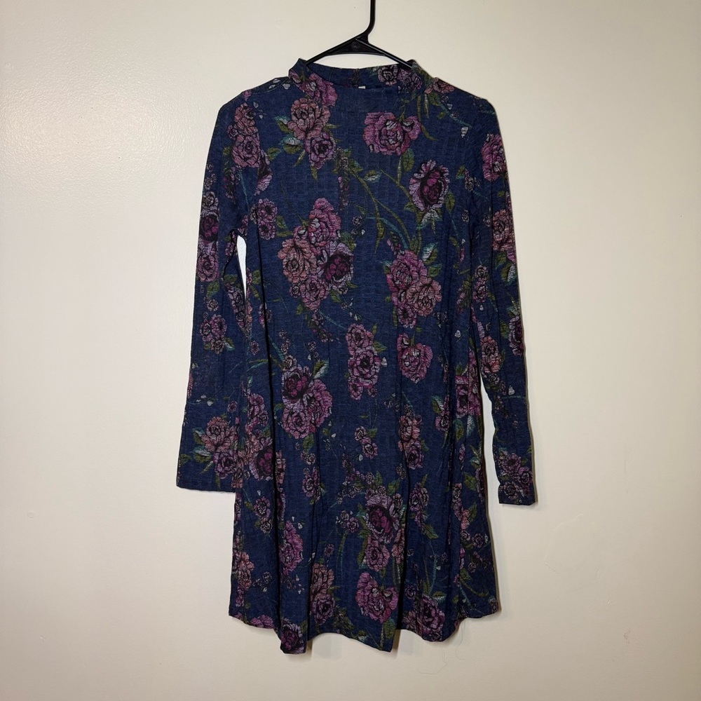 Mittoshop Floral Blue and Purple Long Sleeve Dress